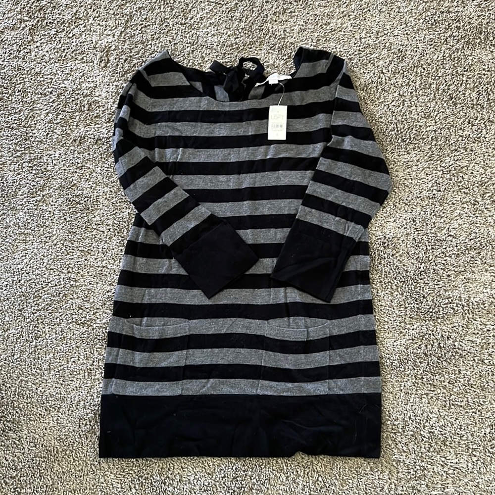 Loft tunic/longer sweater black and gray striped small new